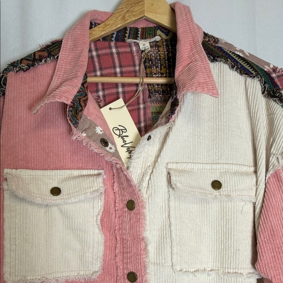NWT Blue Velvet Women's Pink and White Patchwork Shacket Size M Boho Pockets - Picture 3 of 14